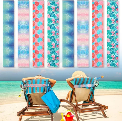 Miniatura 17 de Boao 8 Piezas Bandas de Toalla Grandes para Sillas de Playa 15.75" x 1.97" Bandas de Toalla para Sillas de Crucero Clips Elásticos a Prueba