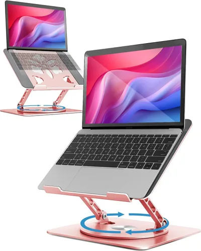 Miniatura 14 de Soporte ajustable para laptop de escritorio - Elevador portátil para laptop con base giratoria, soporte plegable de aluminio para computadora, Negro
