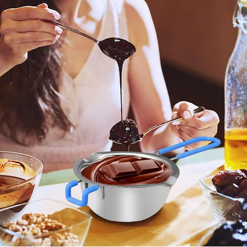 Miniatura 8 de Hemoton Olla de doble caldera de acero inoxidable con inserto universal de acero con mango de silicona para derretir chocolate, mantequilla, queso