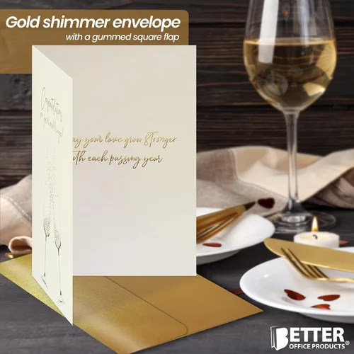 Miniatura 4 de Better Office Products Tarjeta de felicitación de boda con lámina dorada y plateada metálica, sobre brillante dorado, tamaño clásico de 5 x 7