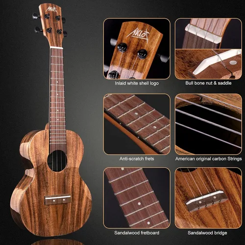 Miniatura 2 de AKLOT Ukelele de acacia completamente sólido, ukelele con tono súper cálido para profesionales, principiantes y adultos, kit con cursos en línea
