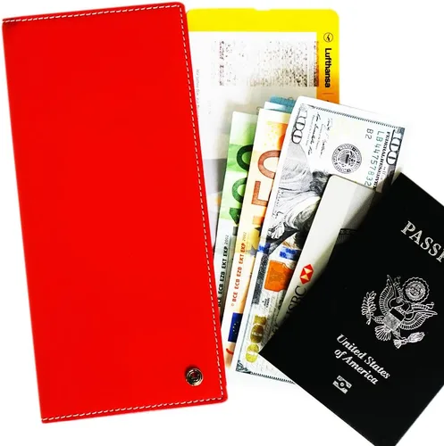 Miniatura 7 de Pacer Go Cartera de viaje larga delgada con bloqueo RFID de cuero genuino, Rojo -, Minimalista