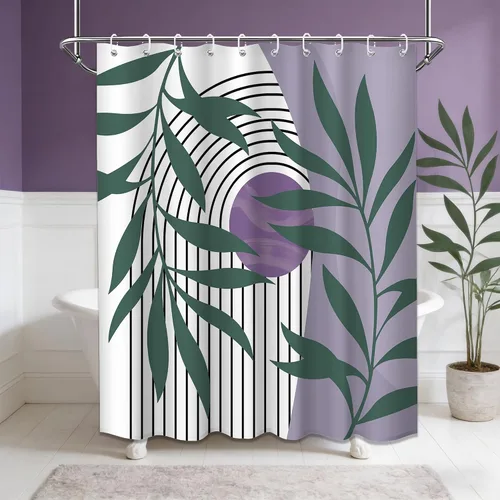Miniatura 42 de Cortina de ducha bohemia en negro y gris, cortinas de ducha modernas de mediados de siglo negro y gris para baño, juego de tela impermeable