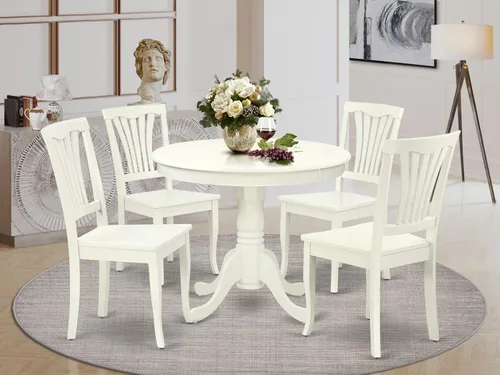Miniatura 2 de East West Furniture ANAV5-LWH-W - Juego de mesa de comedor de 5 piezas, incluye una mesa de cocina redonda con pedestal y 4 sillas de comedor, 36 x
