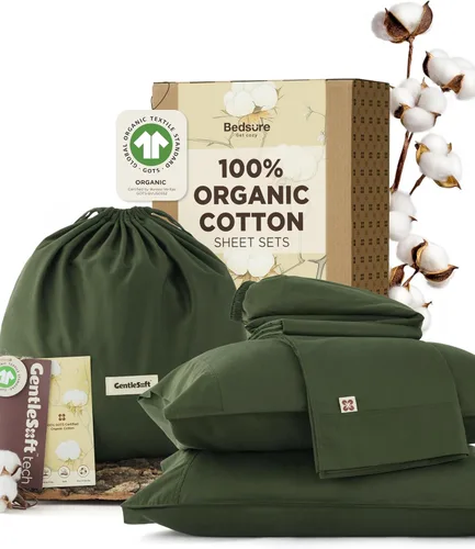 Miniatura 10 de Bedsure Sábanas 100% GOTS de algodón orgánico, juego de ropa de cama tamaño King con certificado de comercio justo, ecológicas, suaves, con bolsillo