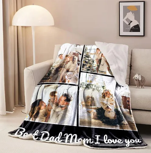 Miniatura 2 de Manta personalizada con texto fotográfico para padre, madre, familia, manta de franela suave personalizada para novio, novia, cumpleaños