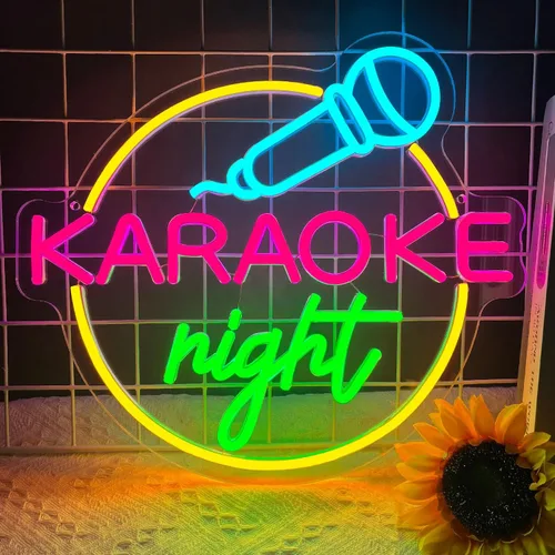 Miniatura 8 de Letrero de neón de noche de karaoke, decoración de sala de música, letreros de neón de karaoke, luces de neón de karaoke regulables, USB, letrero