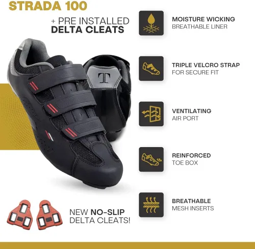 Miniatura 3 de Tommaso Strada Ready to Ride - Zapatos de ciclismo de interior para hombre diseñados para pelotón con tacos Delta de aspecto preinstalados zapatos