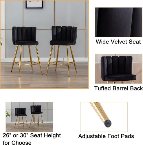 Miniatura 7 de Velvet Taburetes de Bar de 30" de Altura de Barra Juego de 2 Taburetes de Cocina Modernos Taburetes de Mostrador Tapizados con Patas Doradas