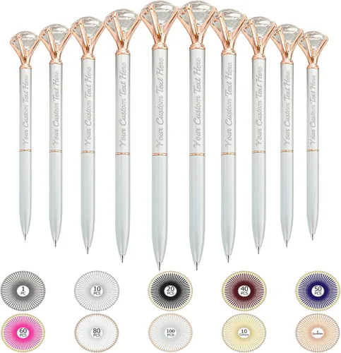 Miniatura 53 de Hasta 100 bolígrafos de diamante personalizados a granel con nombre, bolígrafo de impresión personalizada con logotipo de negocios grabado, mensaje