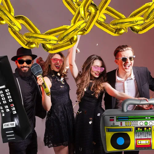Miniatura 6 de 10 piezas de decoraciones inflables de los años 80 y 90, incluye radio inflable Boombox, teléfono móvil inflable, lentes inflables para decoraciones