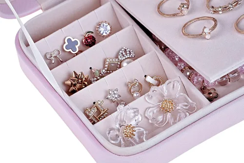 Miniatura 3 de GUKA Joyero organizador de viaje para mujeres y niñas, soporte de joyería para aretes, anillos, collares, joyas, organizador de viaje, caja