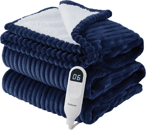 Miniatura 15 de Manta calefactora eléctrica Bedsure GentleSoft - Manta eléctrica suave de franela acanalada, calefacción con 4 ajustes de tiempo, 6 niveles de 01