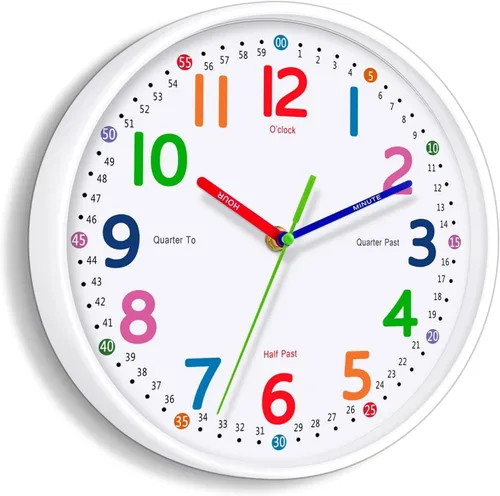 Miniatura 5 de Reloj de Pared para Niños: Relojes de Pared Educativos Silenciosos sin Tictac, Relojes Operados con Pilas, Decorativos de Estilo Rústico y Moderno