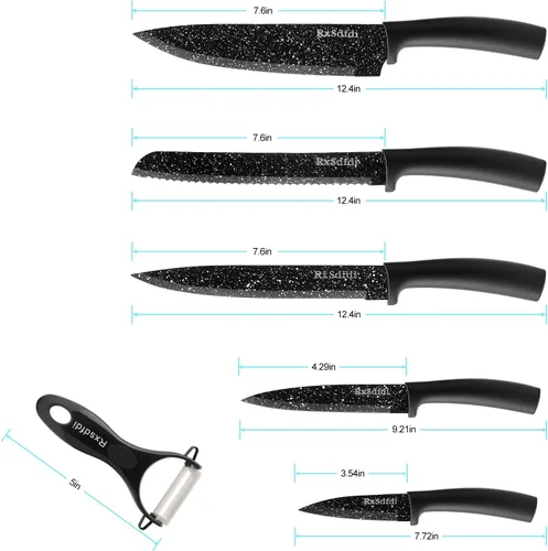 Miniatura 6 de Juego de cuchillos de cocina de 6 piezas con revestimiento antioxidante y asas ergonómicas, ligero, apto para lavavajillas, regalo para entusiastas