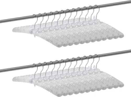 Miniatura 2 de Jetec 48 piezas de perchas acolchadas de satén con ganchos giratorios de 360°, almohadillas de esponja para el hombro, para abrigos, suéteres, Blanco
