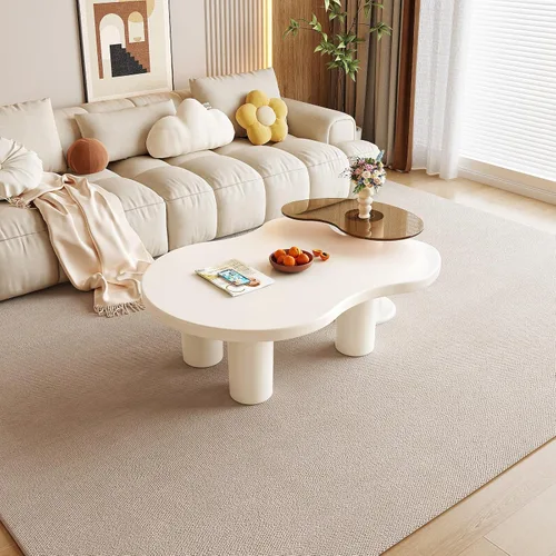 Miniatura 7 de Guyii White Cloud - Juego de 2 mesas centrales modernas, juego de 2 mesas auxiliares, mesa de sala con mesa auxiliar de cristal para sala de estar
