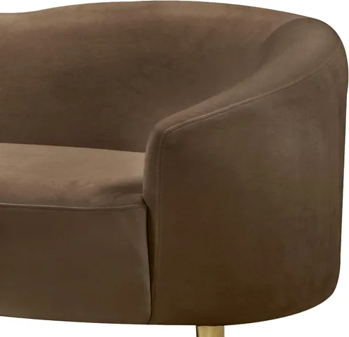 Miniatura 6 de Meridian Furniture 659Brown-L Ritz Collection Modern Sofá biplaza tapizado contemporáneo con terciopelo marrón intenso, patas de metal dorado
