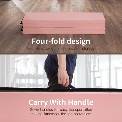 Miniatura 5 de 6 ft Gymnastics Exercise Mat Thick Tumbling Mats with Carrying Handles, 6ft x 4ft x 2in Yoga Mat Folding Exercise Pad Leather Gym Mat for