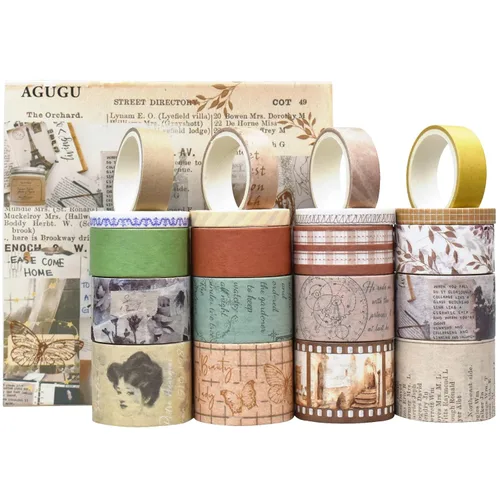 ZDOLAKIDS Juego de 20 rollos de cinta washi vintage, etiqueta decorativa para álbumes de recortes, diario, diario, marco de fotos, collage, botella