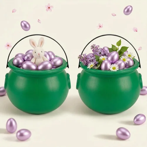 Miniatura 14 de PMU Caldero de Pascua de 8 pulgadas, 6 unidades, caldero de plástico verde, decoración de Pascua para decoración del hogar y fiesta