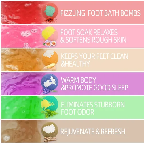Miniatura 5 de Paquete de 12 bombas de baño de pies, remojo orgánico para pies con sal de baño, aceites esenciales ricos en bombas de spa para pies secos