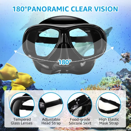 Miniatura 3 de Equipo de esnórquel para adultos, máscara de esnórquel para adultos, conjunto de máscara de buceo de visión amplia, antifugas y antivaho con lente