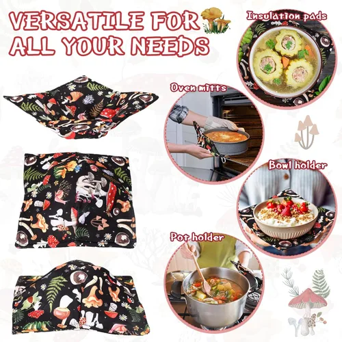 Miniatura 3 de Cunhill 4 Piezas Soportes Acogedores de Algodón para Tazones de Microondas para Comida Caliente Almohadillas Calientes Agarraderas para Tazones