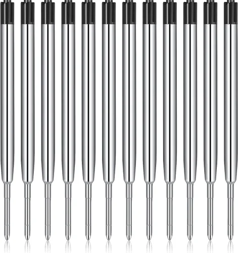 12 piezas de recambios para bolígrafo de 1,0 mm de punta media, tinta negra, recambios de bolígrafo de bola de metal, recambios de escritura suave
