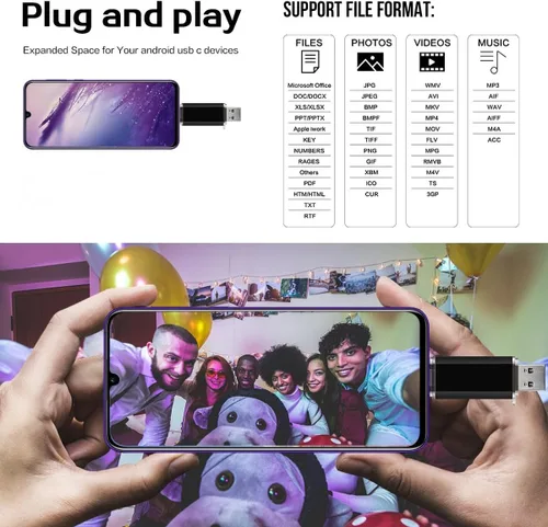 Miniatura 4 de Paquete de 2 Unidades Flash USB C de 128GB Unidad Flash Dual Tipo C + USB A Memory Stick Jump Drive 2 en 1 Thumb Drive para Almacenamiento y Copia