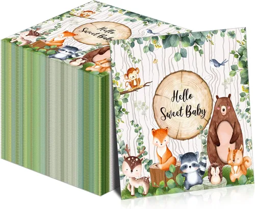 Miniatura 8 de Yeaqee 100 servilletas de baby shower de safari de la selva, servilletas de papel verde salvia, servilletas desechables de 3 capas de vegetación