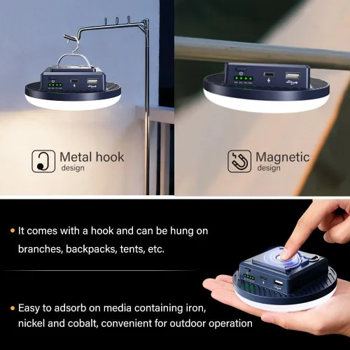 Miniatura 6 de Luces de campamento para tienda de campaña de 4500 lúmenes, 45 W, recargable, linterna LED magnética, toldo portátil USB para exteriores, luces