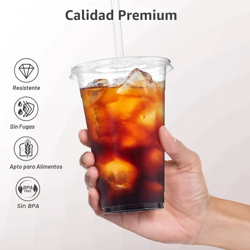 Miniatura 3 de Dealusy Paquete de 100 unidades - Vasos de plástico transparente de 24 onzas con tapas y pajitas, vasos de café helado resistentes y aptos