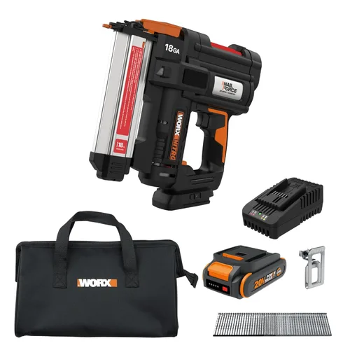 Worx Nitro Clavadora Brad Inalámbrica de 20V 18GA, Pistola de Clavos Inalámbrica, Pistola de Clavos a Batería, Hasta 2 Pulgadas, Liberación de