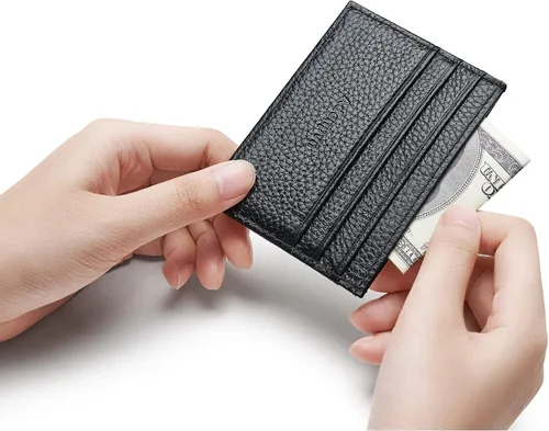Miniatura 14 de Cartera de tarjeta de crédito de cuero genuino, billetera minimalista, inserciones de billetera delgada, 003, Estuche para tarjetas de crédito