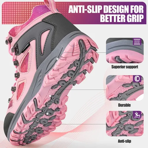 Miniatura 3 de R CORD Botas de senderismo para niños, botas de nieve para niñas, botas de senderismo de invierno para niñas, botas de invierno resistentes