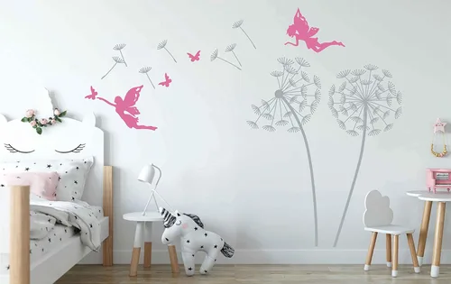 Miniatura 4 de Calcomanía de pared de dientes de león con hada, decoración de habitación de bebé niña BA435 (dorado, lado izquierdo)