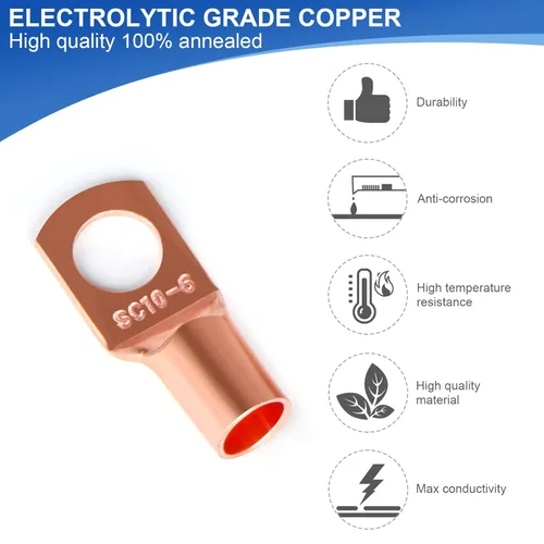 Miniatura 3 de 60 piezas de lengüetas de alambre de cobre, extremos de cable de batería AWG 4 6 8 10 12 calibre con juego de tubo termorretráctil, conectores