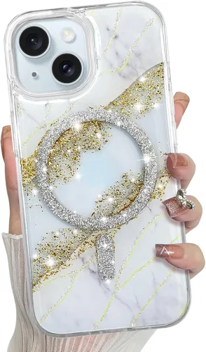 Miniatura 24 de Bonoma Funda magnética para iPhone 13 【Soporte para Magsafe】Protector de cámara de lujo de cristal fluorescente iridiscente con láser brillante + 2