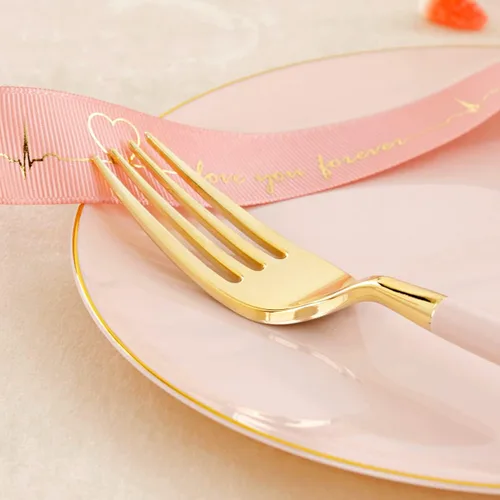 Miniatura 6 de I00000 72 platos de postre de plástico rosa con tenedores desechables, platos de pastel rosa de primera calidad, plato de aperitivo elegante con Oro