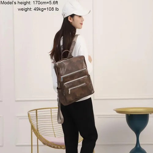 Miniatura 3 de Mochila para mujer, bolso de viaje de moda multiusos de cuero de la PU retro, Mochilas Daypack, M, Marrón