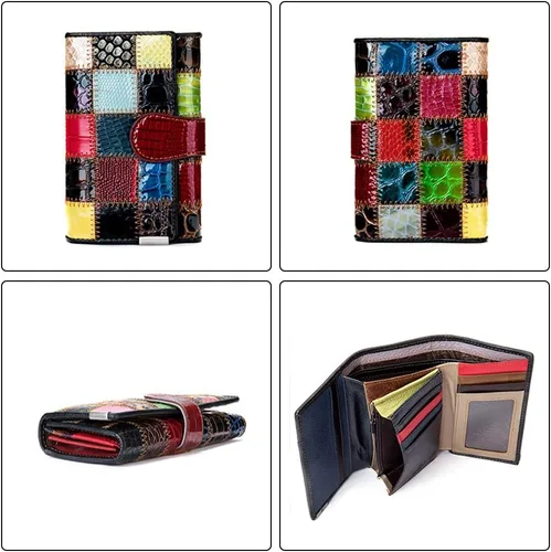 Miniatura 4 de Carteras multicolor para mujer, tarjetero de cuero genuino, monederos grandes, embrague para teléfono, Multicolor-S, Cartera de viaje