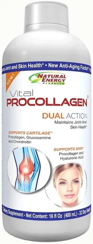 Natural Energy Vital Procollagen - Proteína de colágeno hidrolizada líquida con ácido hialurónico y sulfato de glucosamina condroitina factor