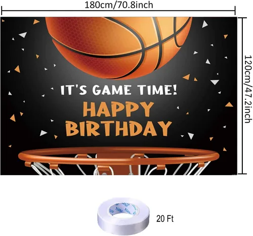 Miniatura 4 de Fondo de baloncesto con texto en inglés «Happy Birthday» para decoración de fiesta de baloncesto en interiores y exteriores, suministros