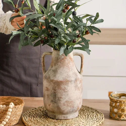 Miniatura 8 de Mitt&Ditt Florero de cerámica con asas, jarrón de 11 pulgadas de alto para centros de mesa, grandes jarrones decorativos de terracota, jarrones