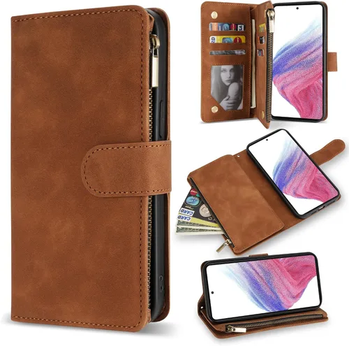 Miniatura 8 de ZZXX Samsung Galaxy A53 5G - Funda para teléfono celular con bloqueo RFID, cartera, soporte, piel sintética suave de alta calidad, color negro, 6.5