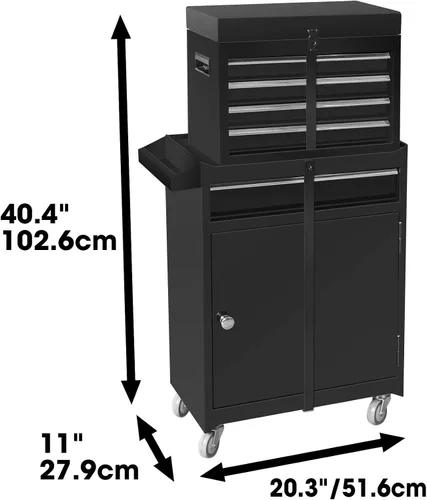 Miniatura 2 de Road DAWG ATBT1204D-BLACK Torin - Organizador de herramientas de taller de garaje rodante: caja de herramientas desmontable de 4 cajones con armario