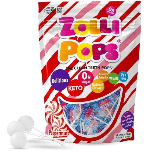 Zollipops Clean Teeth Pops - Paletas sin azúcar, sin colorantes, aptas para dieta cetogénica y diabética, golosinas aprobadas por dentistas para