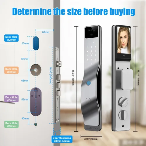 Miniatura 5 de Sophies Cerradura de puerta inteligente con cámara, cerraduras inteligentes Wi-Fi totalmente automáticas con reconocimiento facial 3D biométrico