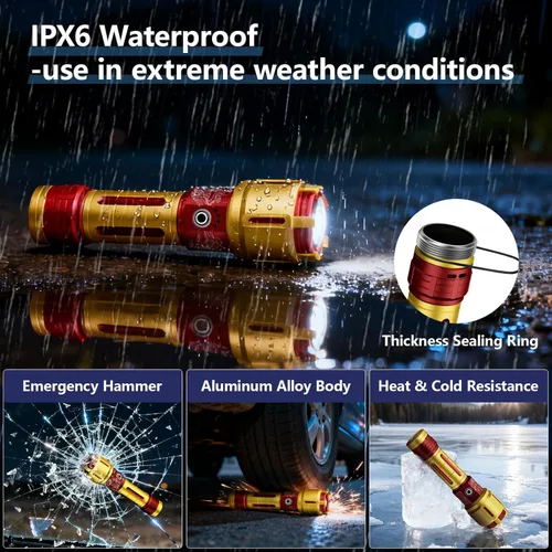 Miniatura 9 de SKYFIRE Linternas LED recargables de alto lúmenes, 10000 mAh, linterna súper brillante, luz táctica con zoom, 10 modos, IPX6, impermeable, para Rojo